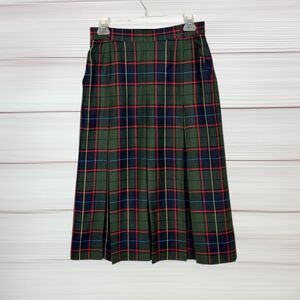 Vintage Midi Tartan Pleated Skirt Green Wool Pockets BIANCA Germany  36 US 6